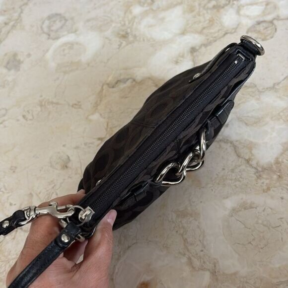 Coach Signature Monogram Black Cloth Leather Wristlet - Picture 6 of 11